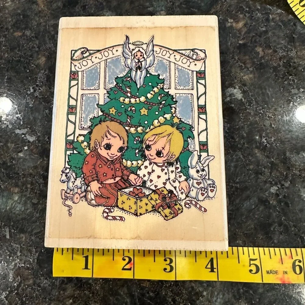 Vintage Jody Bergsma Rubber Stamp JB-25-J Christmas Morning Wood Mounted Large